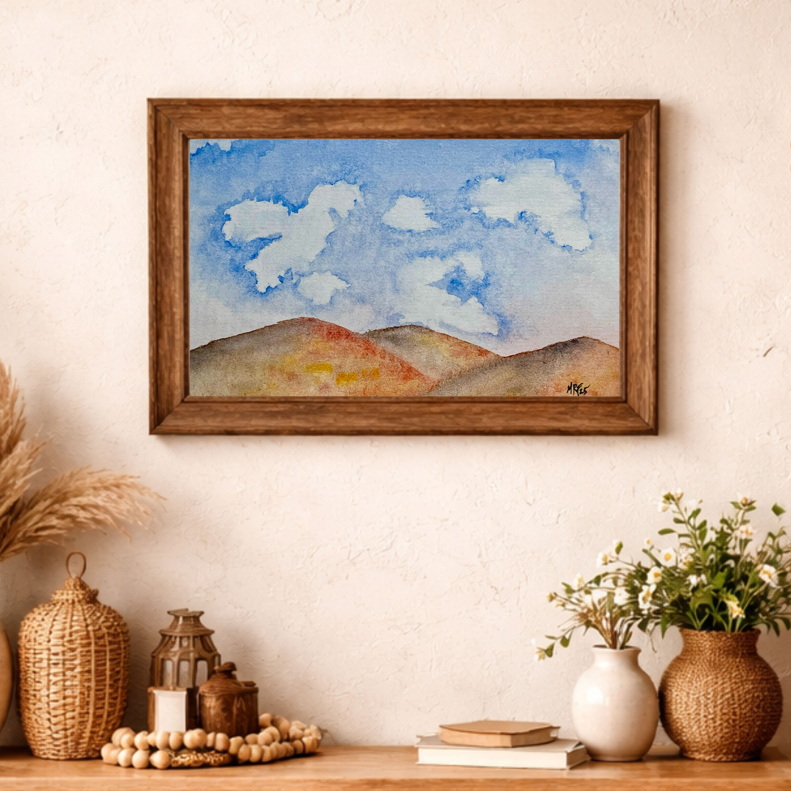Rolling Autumn Hills Watercolor Art Print