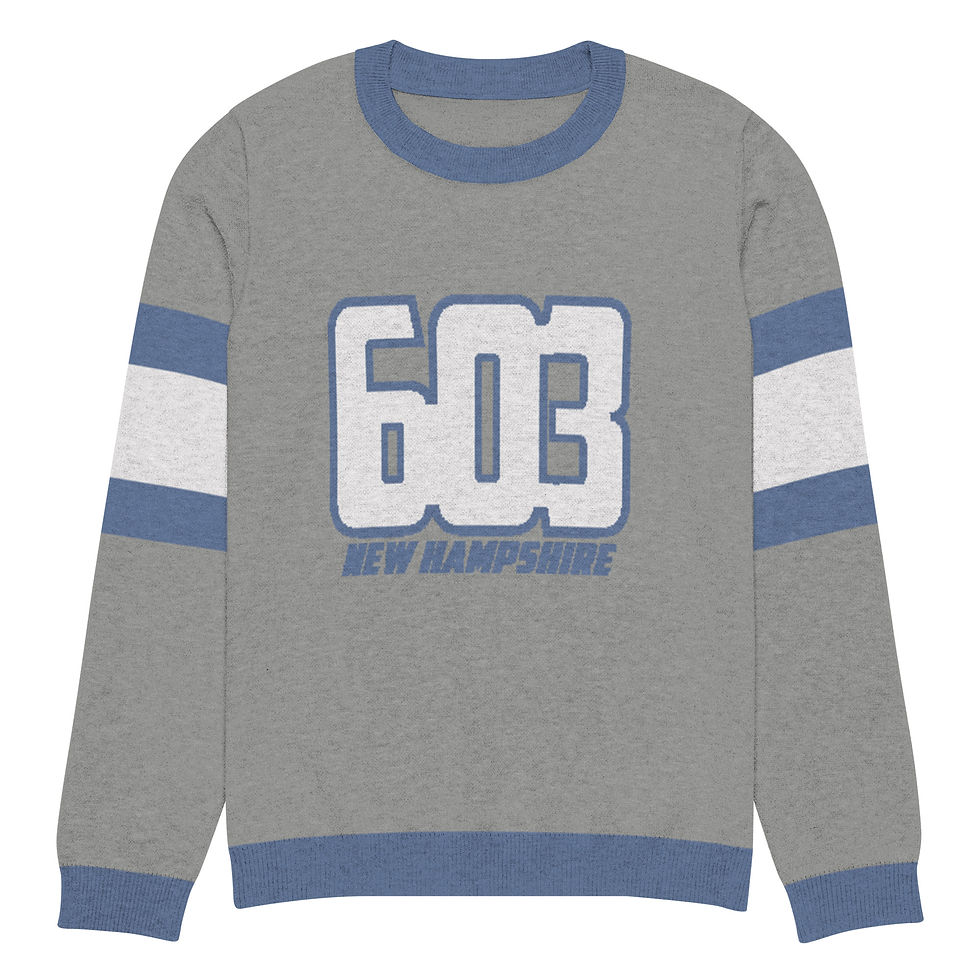 Thumbnail: 603 NH Grey and Blue Knitted Crew Neck Sweater