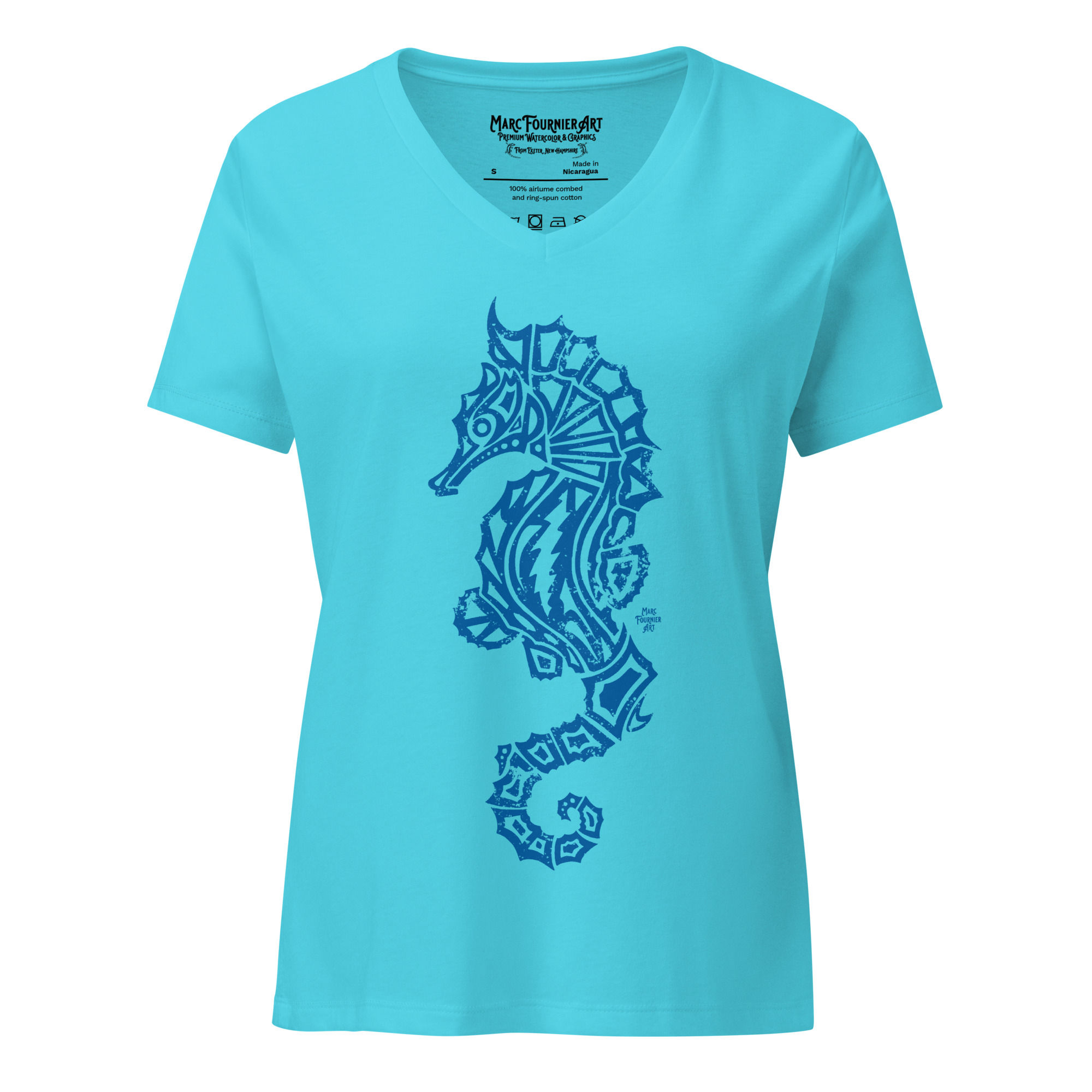 Bolt Seahorse Blue Version Tattoo Women’s Relaxed Bella + Canvas V-neck T-shirt