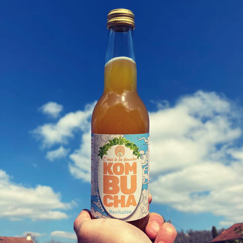 Création graphique étiquette kombucha - L'eau à la bouche - Revitalise