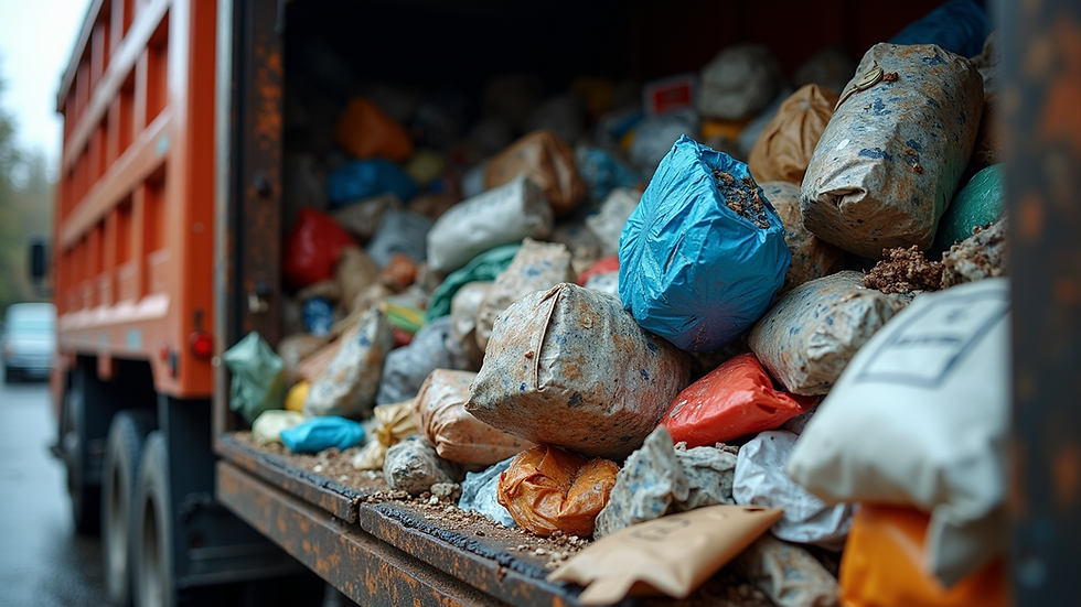 Close-up view of a junk removal truck being loaded with sorted recyclable materials