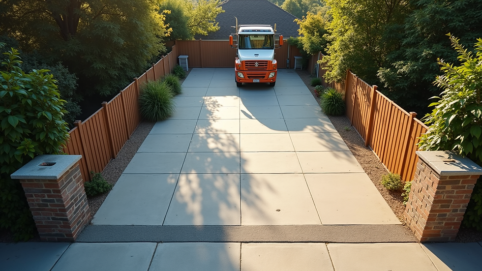 High angle view of a clean driveway after junk removal