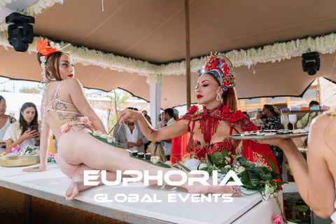Live sushi table at a Euphoria Global Events' luxury gathering."
Description: "This image showcases a live sushi table at a luxury gathering