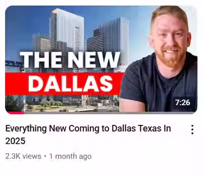 YouTube video on "Everything new coming to Dallas, Texas" with only 2% of the first-mover views.