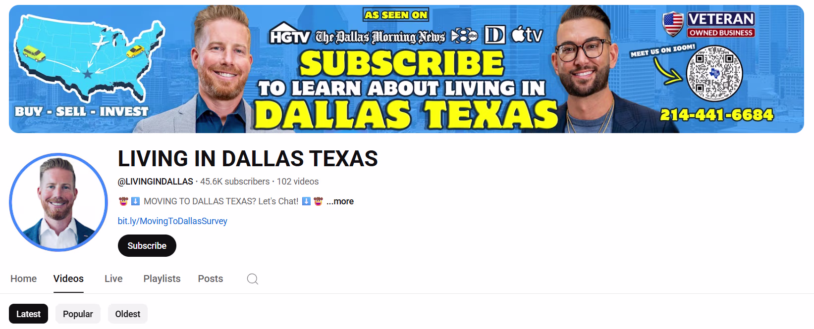 The biggest real estate YouTube channel in Dallas, Texas. Living in Dallas Texas is the first mover.