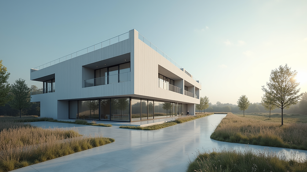 Wide angle view of a modern energy-efficient building