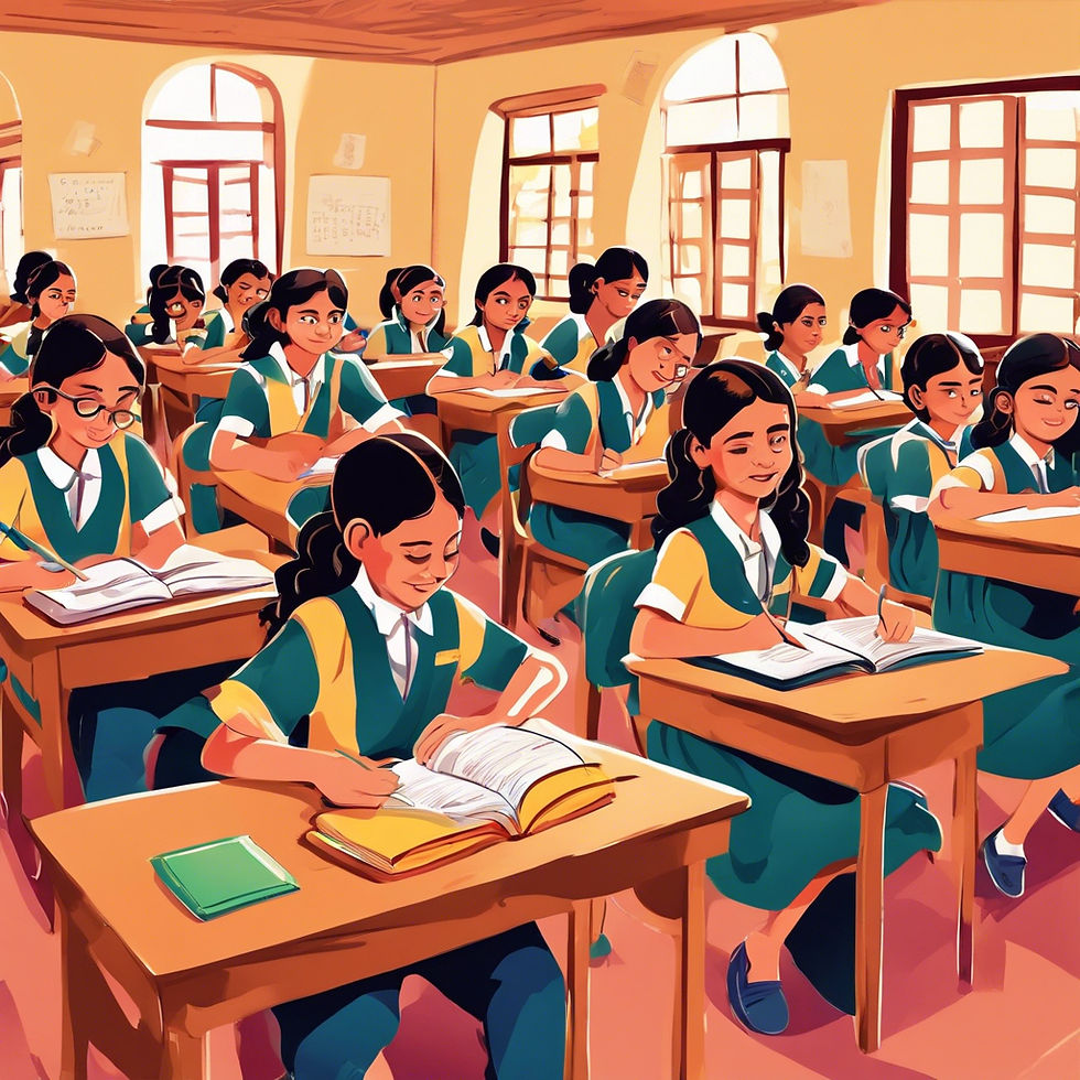 Colorful illustration of school children studying in a class in India.jpg