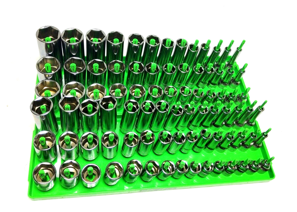 New Snap-on™ 84pc 3/8" drive Metric SAE 6-point Master Socket Set Green Tray