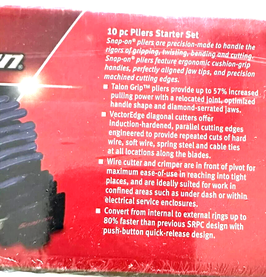 Thumbnail: New Snap-on™ PL1000STARTMB 10pc Pliers Starter Set Needle Nose Cutters Crimper