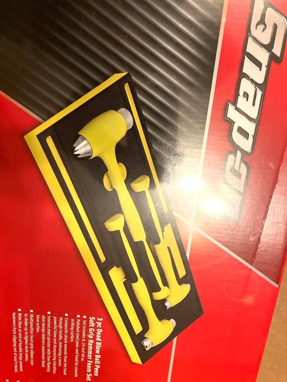 New Snap-on™ 3pc Hi-Viz Ball Peen Dead Blow Hammer Foam Set HBBD301FHV