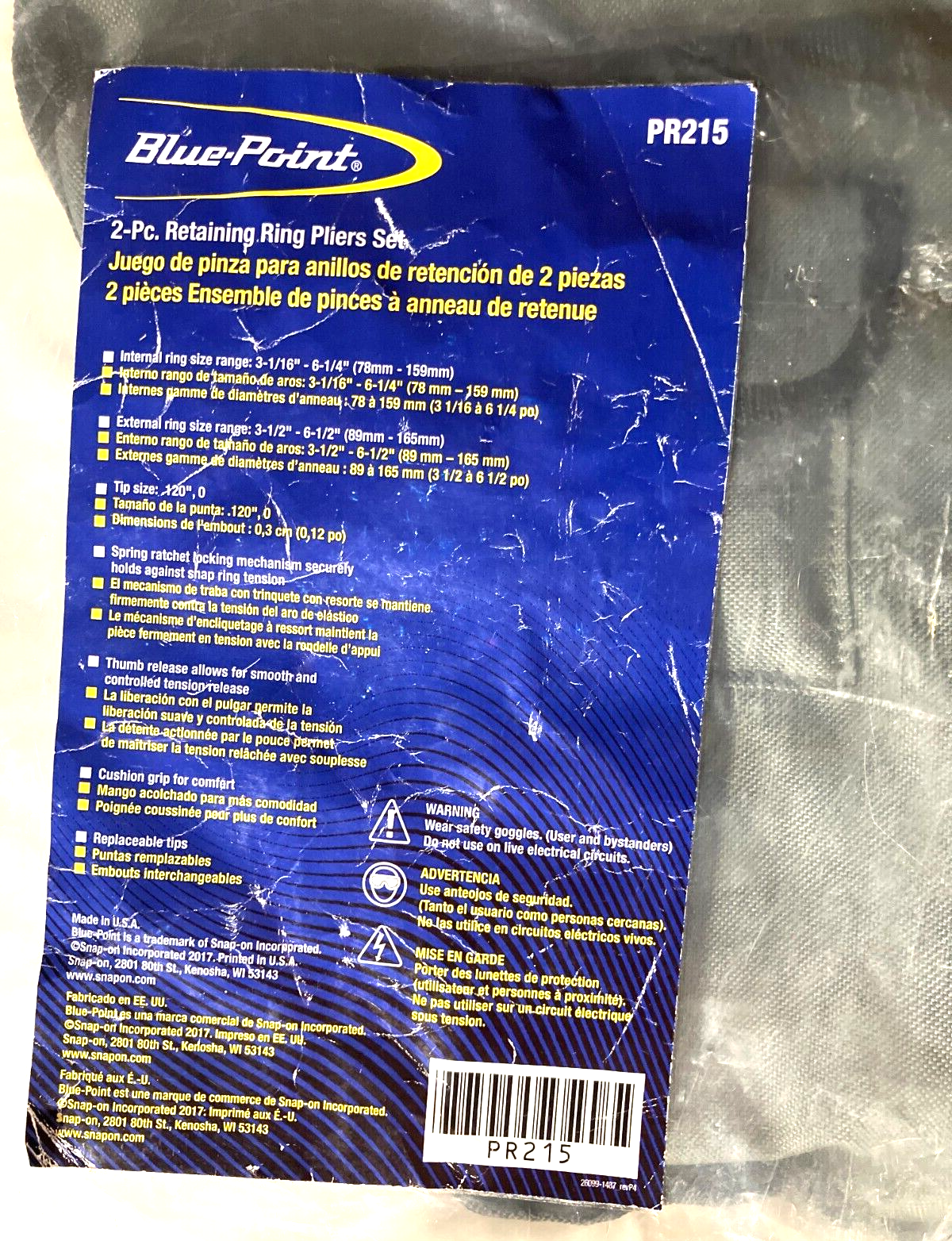 New Blue-Point® PR215 2pc Internal External Snap-Ring Plier Set PR7A PR8A w Tips