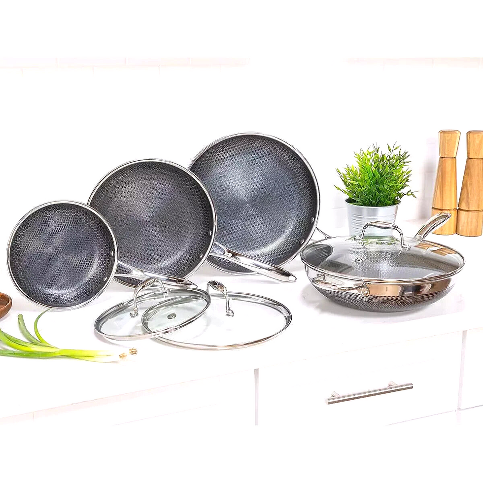 New HexClad 7-piece Cookware Set Hybrid Nonstick Saute Sear Bake Pans Safe