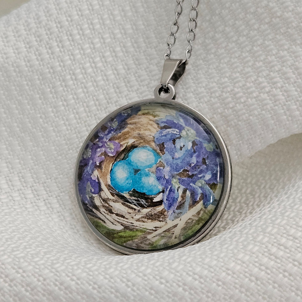 Hand-painted Watercolor Necklace - Robin's Nest