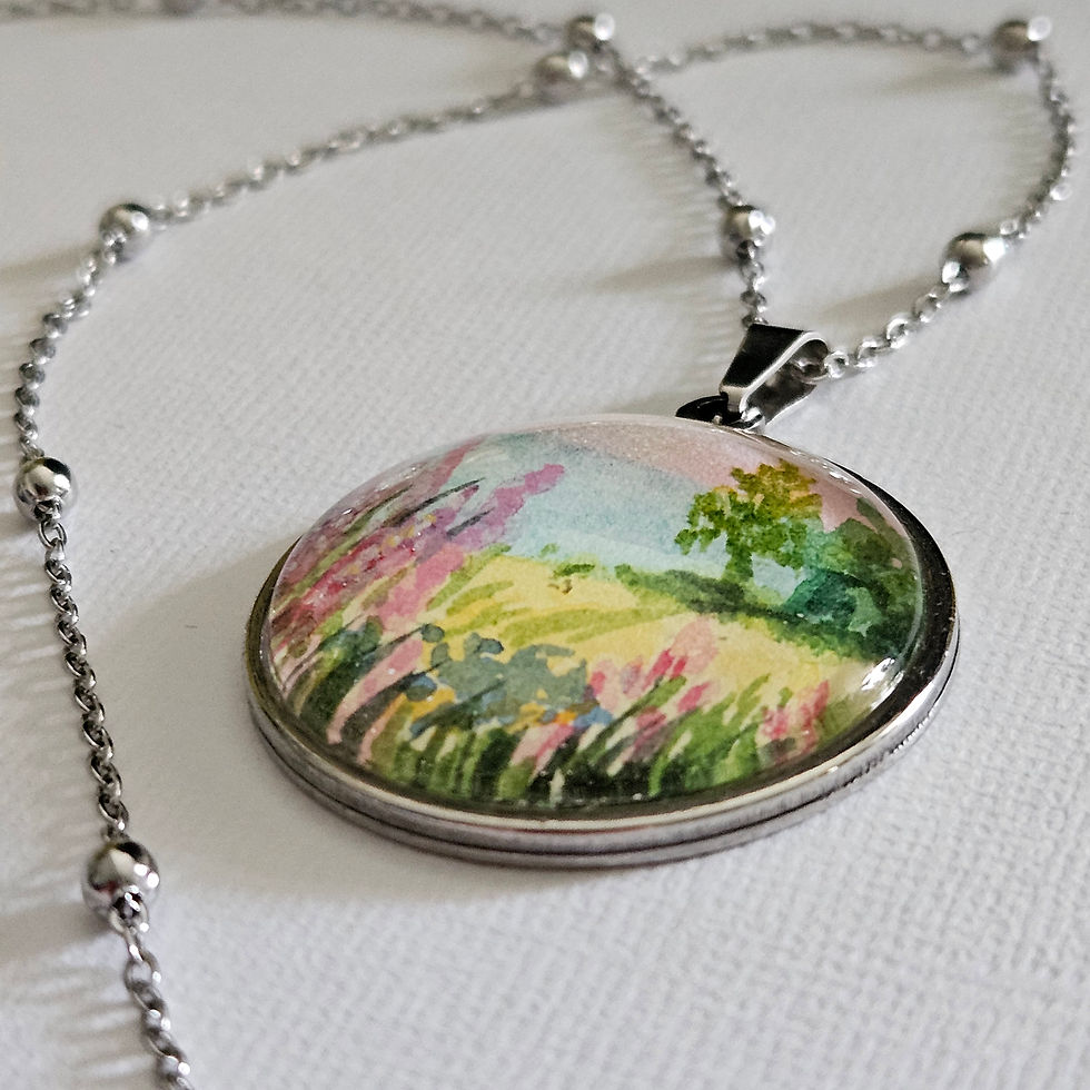 Thumbnail: Hand-painted Watercolor Necklace - Field of Pink