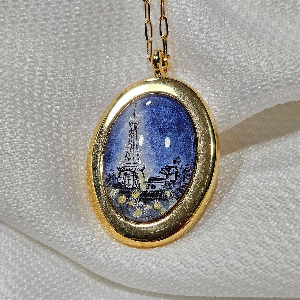 Thumbnail: Hand-painted Watercolor Necklace - Eiffel Tower in Gold
