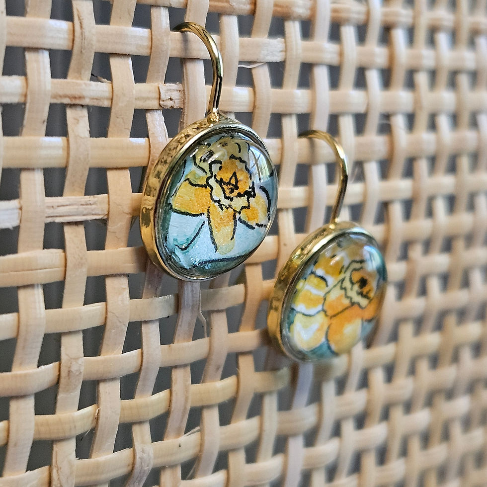 Thumbnail: Hand-Painted Watercolor Earrings - Daffodil in Gold