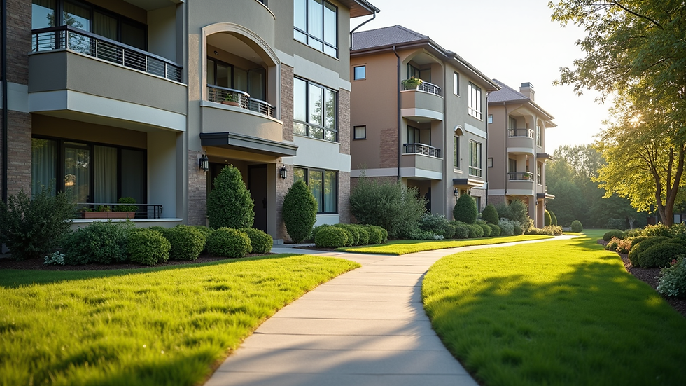 Eye-level view of a well-maintained residential building exterior