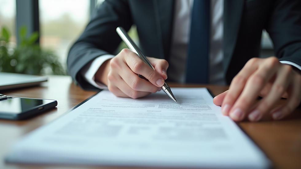 Close-up view of a property manager reviewing lease documents