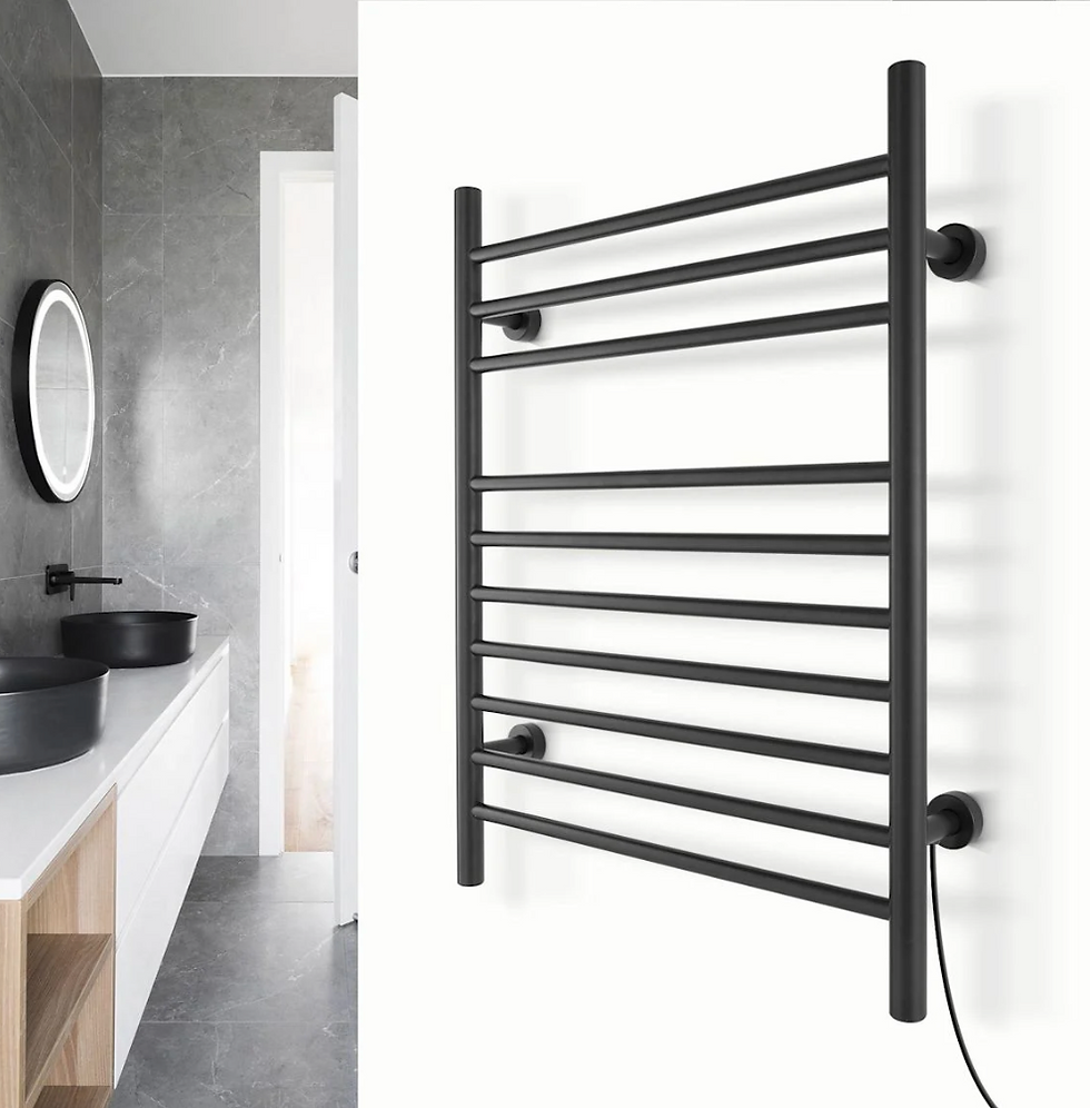 WarmlyYours Infinity 10-bar towel warmer 2026 — brushed stainless, dual connection, contemporary design, Ferguson Home