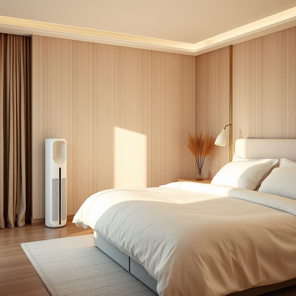 Luxury air purifier in home sanctuary bedroom 2026 — clean air for sleep and recovery