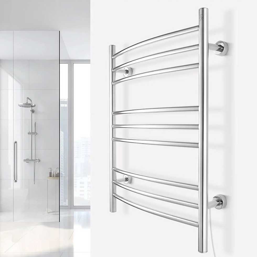 WarmlyYours Riviera 9-bar towel warmer 2026 — polished stainless, dual connection, Ferguson Home