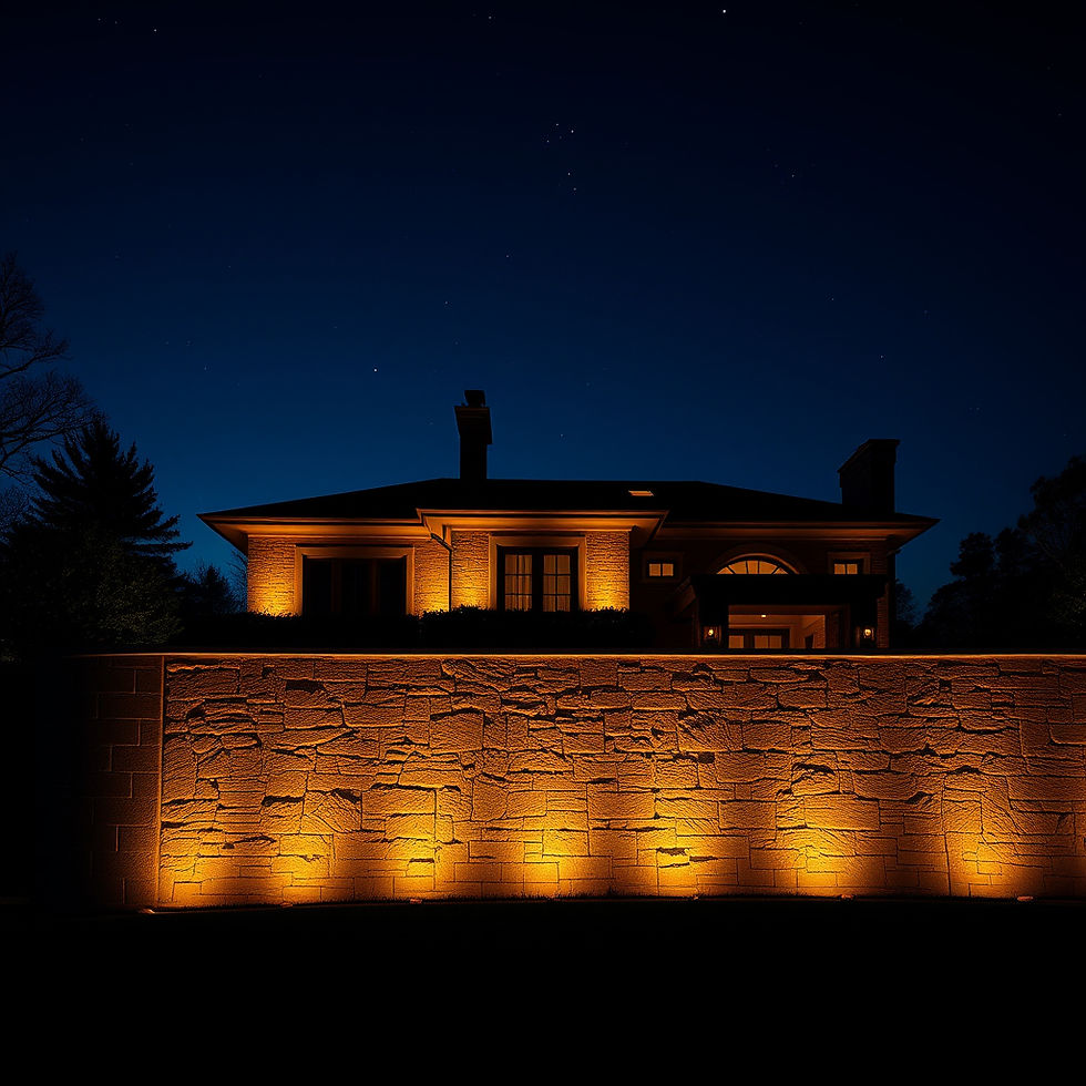 Dark sky outdoor lighting 2026 — luxury estate exterior with downward-directed warm lighting and visible night sky