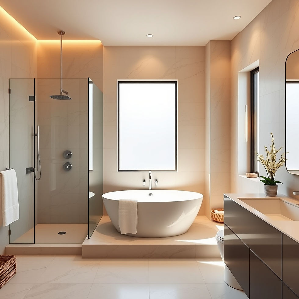 Renovated luxury bathroom with tub and shower combination 2026