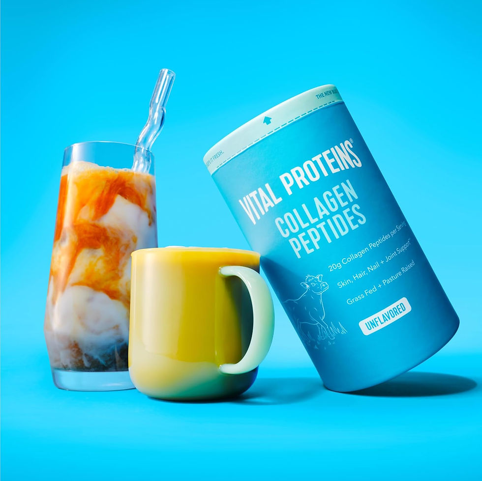 Vital Proteins Collagen Peptides white canister on a clean kitchen counter
