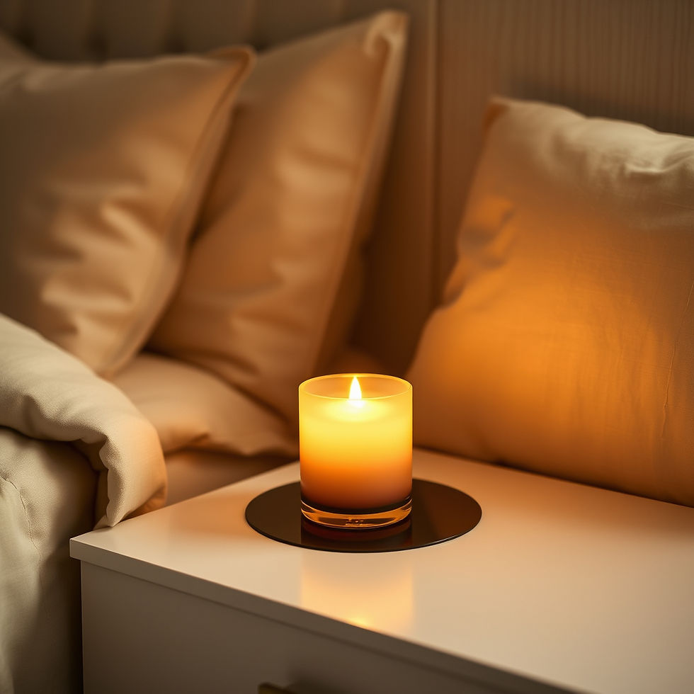Non-toxic candle on luxury home sanctuary nightstand 2026 — clean burning soy and beeswax candles for the home