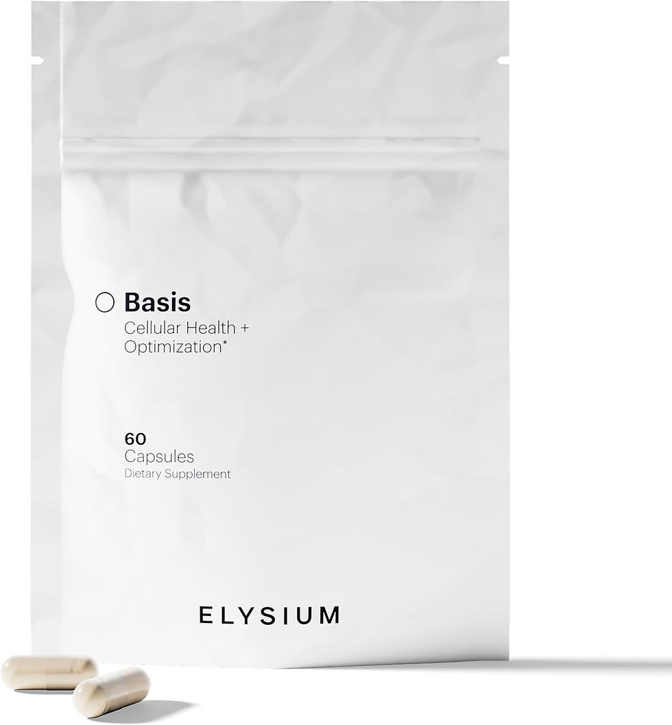 Elysium Basis NAD+ supplement bottle in dark glass with minimalist labeling