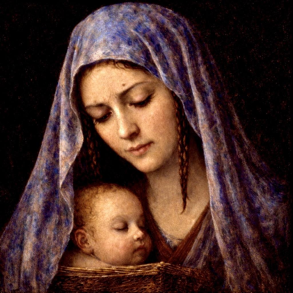 A contemplative Yocheved stands near reeds and a river as she prepares to release the basket holding the infant Moses, her lowered gaze conveying resolve and grief.