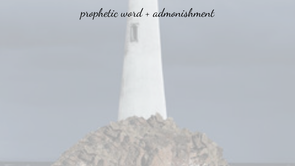 Dark lighthouse on rocky shore with waves crashing, light beams shining outward, and text reading 'Cast Your Vision — Prophetic Word + Admonishment