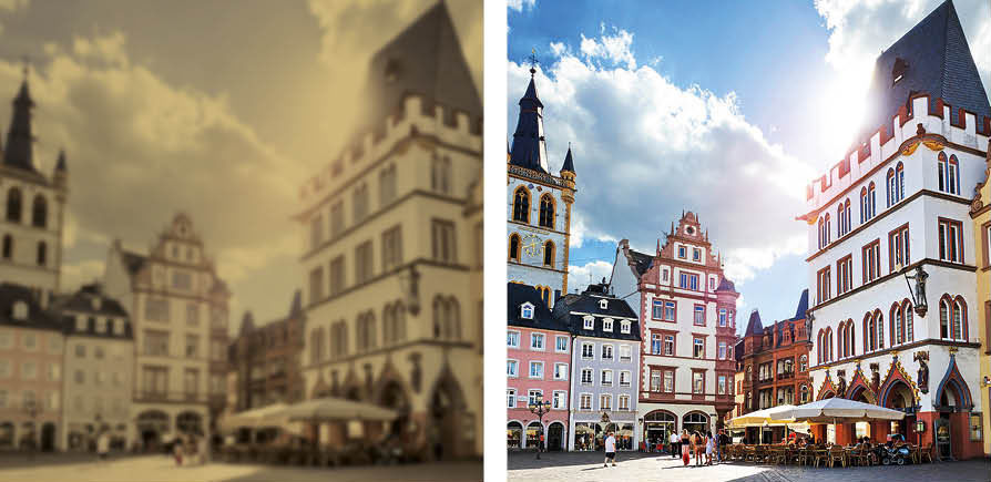 Sehen mit Grauem Star neben Sehen mit Standard-Linse