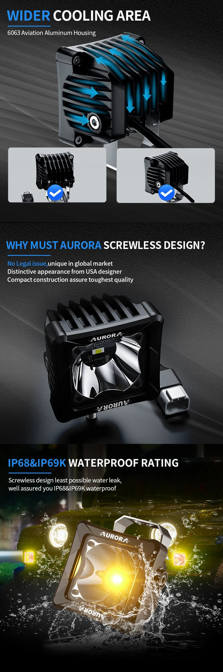 Thumbnail: Aurora 3Inch 30W Yellow and White Color Led Driving Auxiliary Fog Lamp (Pair)