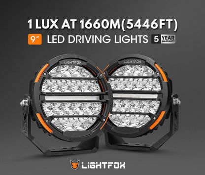 Thumbnail: Lightfox Pair - 9 Inch Osram LED Driving Light with DRL