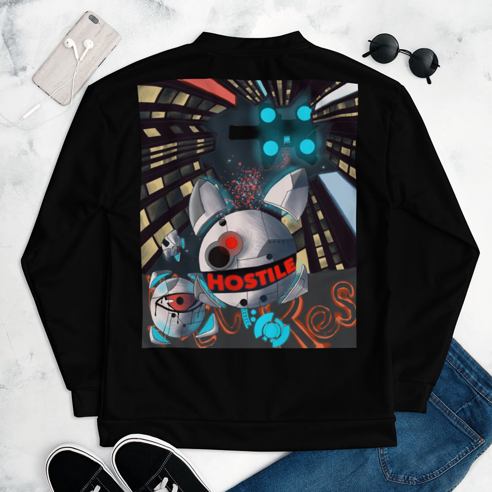 Thumbnail: Attack of the Drones Unisex Bomber Jacket (Black)
