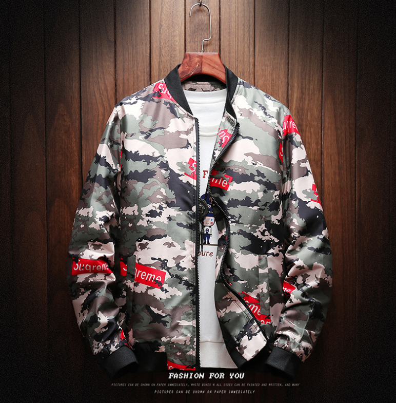 Thumbnail: Men's Stylish Flowers Print Zipper Front Bomber Jacket