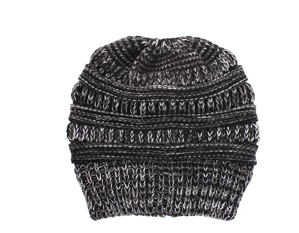 Thumbnail: Mixed Color Knitted Wool Hat Ladies Non-labeled Ponytail Hat