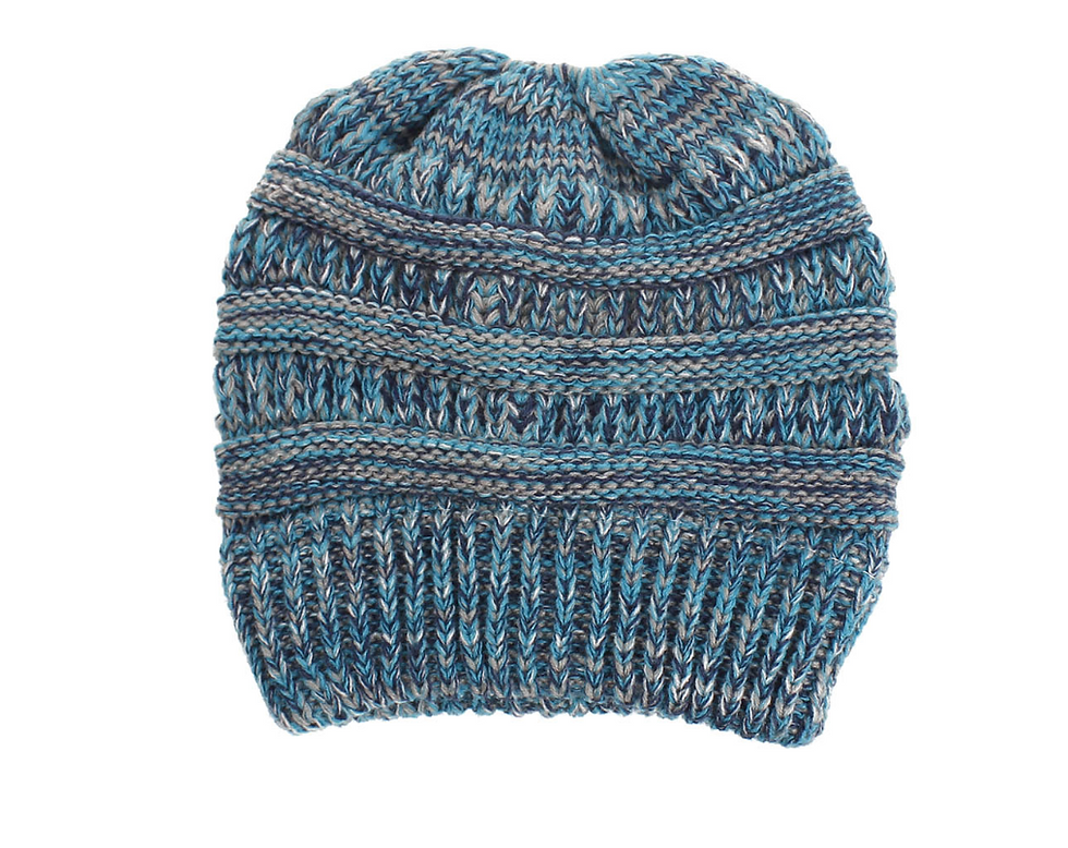 Thumbnail: Mixed Color Knitted Wool Hat Ladies Non-labeled Ponytail Hat
