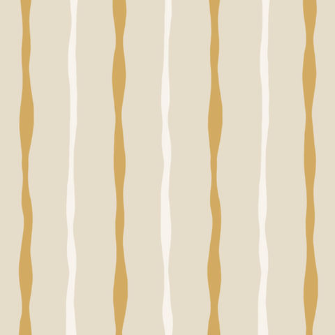 The Waves wallpaper in Honey featuring organic wavy stripes in warm golden tones by Natasha Wilson