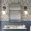 Thumbnail: Blue Birds + Blooms ‘Daydream in Blue’ wallpaper styled in a bathroom with blue paneling, mirror, and gold fixtures.