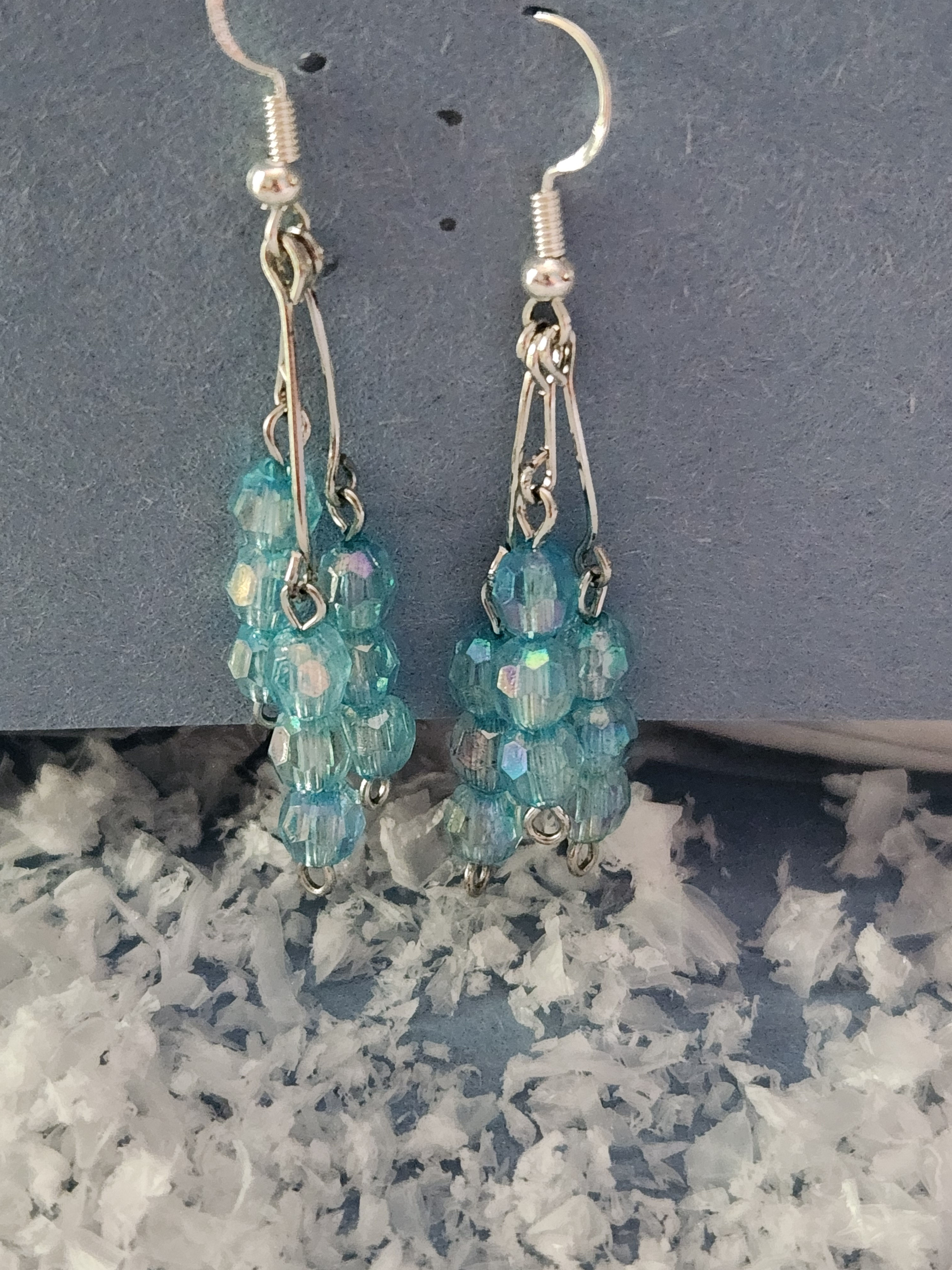Blue bead icicle earrings