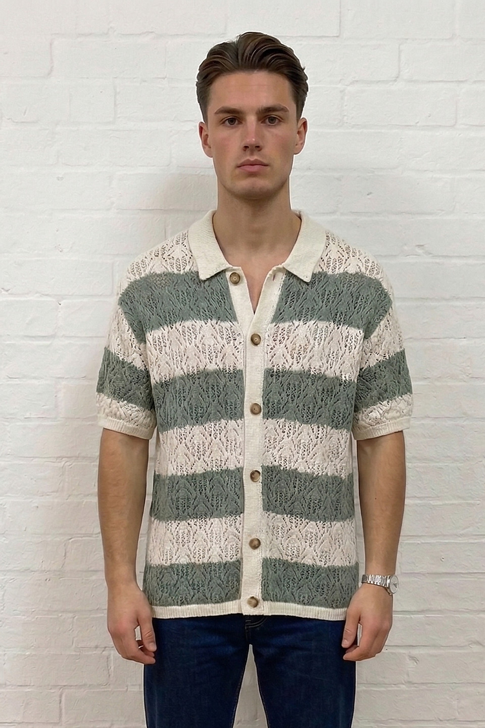 E5393 Pointelle Stripe Cardigan KAT HBA Winter White, Light Green, 50 50 P Ecru, Sage.png