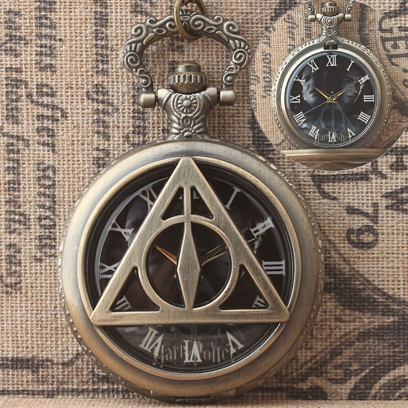 Thumbnail: Wizard’s Hallow: Vintage Bronze Deathly Hallows Pocket Watch