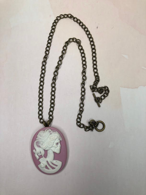 Thumbnail: Indie Craft - Pink Skeleton Cameo Necklace