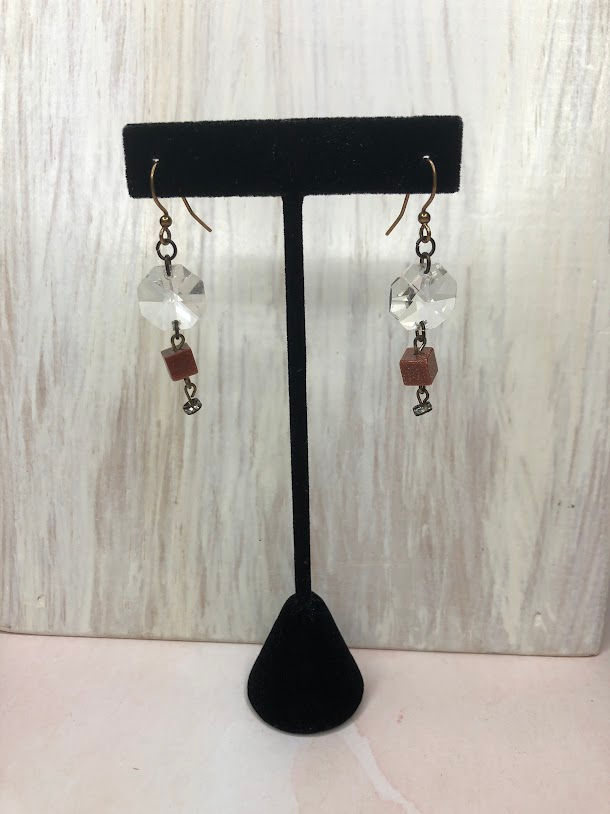 Thumbnail: Circa 1910 - Clear Crystal Sparkly Orange Cube Earrings