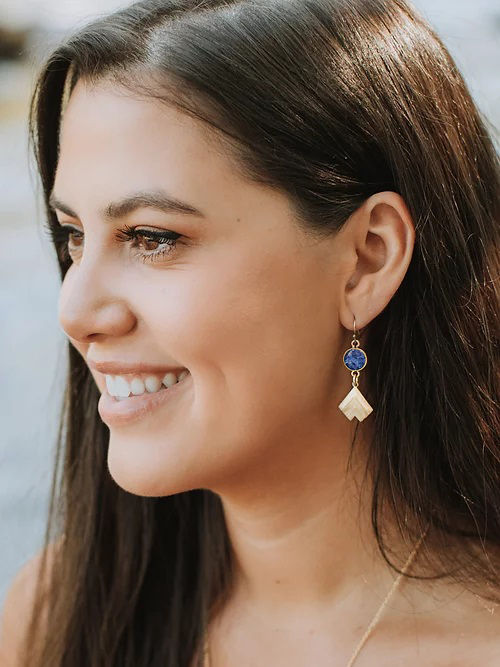 Thumbnail: Cameoko - The Gia Earrings Brass Arrow Dangle Lapis & Gold Flake