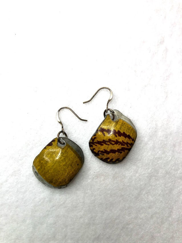 3 Sisters - Yellow Burgundy Recycled License Plate Earrings