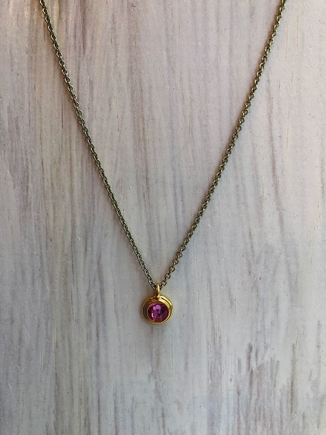 Thumbnail: Rachel Eva - Golden Circle Crystal Necklace in Various Colors