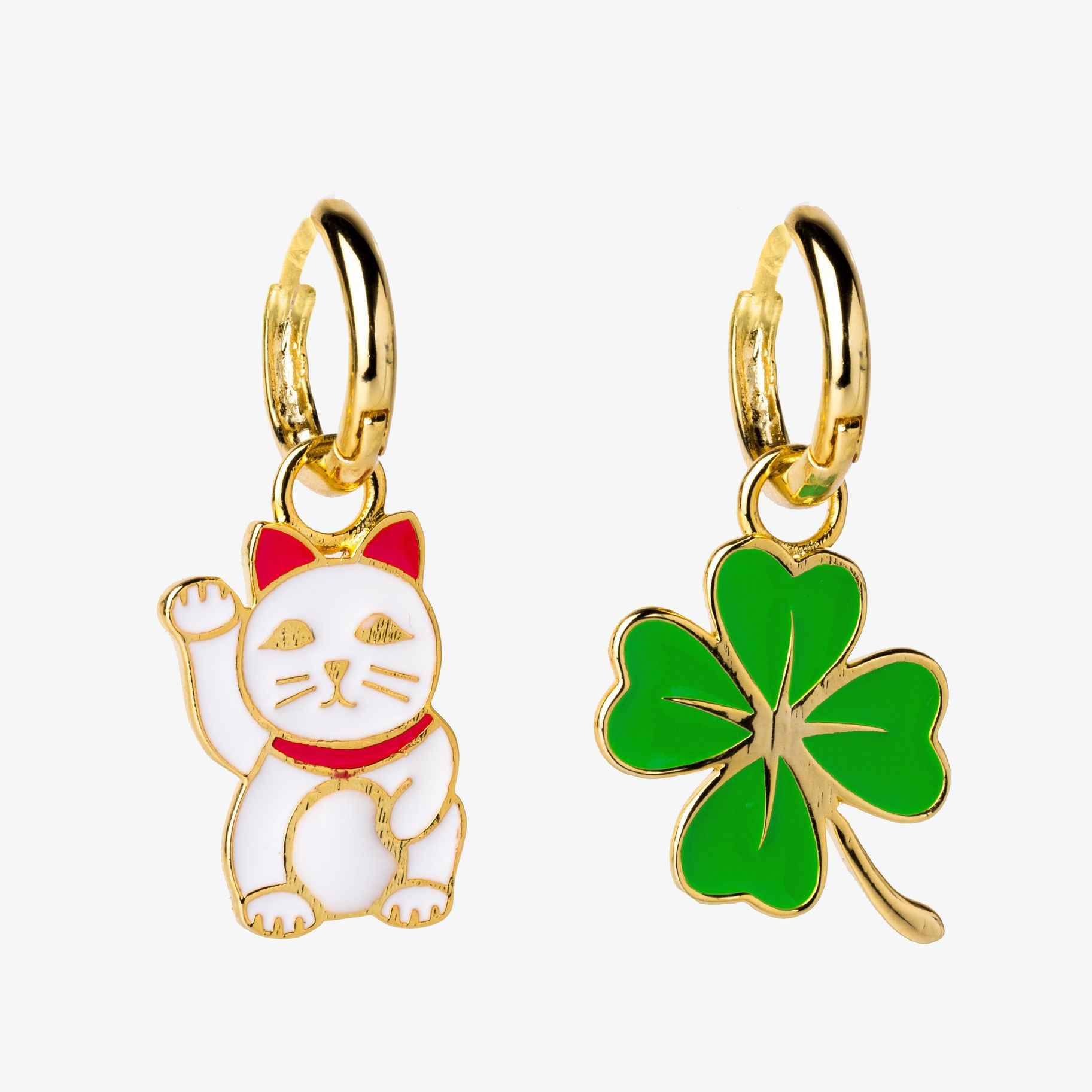 Yellow Owl Workshop - Hoop Earrings Lucky Cat & Clover